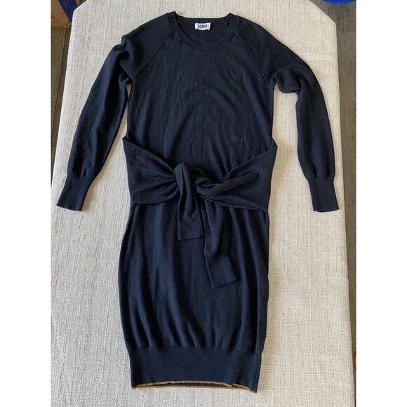 SONIA RYKIEL Womens 99% Wool Sweater Dress Black Long Sleeve Tie Waist S - Picture 5 of 16